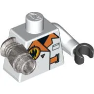 Torso Jacket with Agents Villain Logo, Orange Lapels and Buckle Print, White Left Arm with Black Hand, Metallic Silver Mech Right Arm