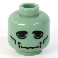 Minifig Head Frankenstein's Monster, Large Black Eyes, Cheek Lines, Wavy Mouth Print [Blocked Open Stud]
