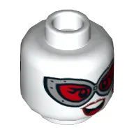Minifig Head Harley Quinn, Dual Sided, Silver Goggles with Red Lenses, Red Lips, Teeth, Smile / Frown Print [Hollow Stud]