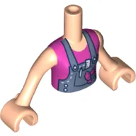 Minidoll Torso Girl with Dark Pink Top under Denim Overalls with pen and ruler in pocket and Light Nougat Arms and Hands