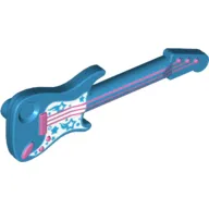 Musical Instrument Guitar Electric with White Pickguard with Stars, Pink Strings, Bridge and Output Jack Print