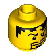 Minifig Head Rascus / Soldier / Knight / Warrior / Soccer Player, Male, Messy Black Hair, Goatee Print