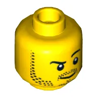 Minifig Head, Beard Stubble, Raised Eyebrow, White Pupils Print, Stubble Goatee [Hollow Stud]