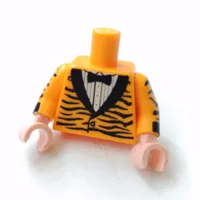 Torso Tuxedo Jacket with Tiger Stripes and Black Bow Tie Print, Bright Light Orange Arms with Tiger Stripes Print, Light Nougat Hands