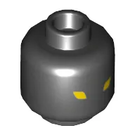 Minifig Head Black Knight (Mr. Wickles), Dual Sided, Yellow Eyes / Balaclava with Face Hole, Nougat Frowning Face with Crooked Glasses Print [Hollow Stud]