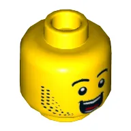 Minifig Head Dynamo Doug, Beard Stubble, Raised Eyebrows, Large Open Mouth Smile Print