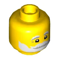 Minifig Head Santa, White and Gray Eyebrows and Beard, Smile Print