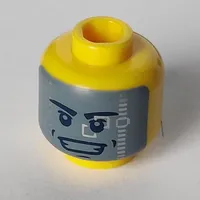 Minifig Head Galaxy Trooper, Stern Eyebrows, Mouth Lines / Dark Bluish Gray Visor with Silver Squares, Open Smile with Teeth Print