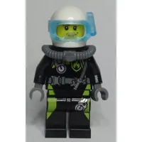 Diver, Man, Black and Lime Wetsuit, White Helmet and Mask, Stubble