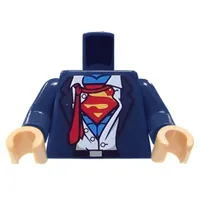 Torso Suit, Rumpled White Shirt with Red Tie and Red and Yellow Superman 'S' Logo Print, Dark Blue Arms, Light Nougat Hands