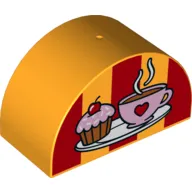 Duplo Brick 2 x 4 x 2 Curved Top with Cup with Heart and Cupcake on Plate Print