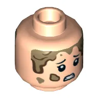 Minifig Head Lex Murphy, Eyelashes, Mud, Scared / Smile Print