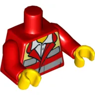 Torso Jacket, Open Collar with White Shirt, Safety Stripes, EMT Star of Life on Back Print, Red Arms, Yellow Hands