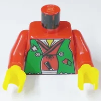 Torso Vest Green Tattered / LEGO Logo on Back Print (Robber), Red Arms, Yellow Hands