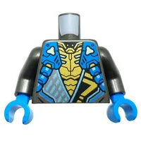 Torso, Ninja Robes, Black Sash with Gold Symbol, Medium Azure Strap, Gold Chest print, Pearl Titanium Arms, Dark Azure Hands