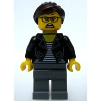 Black Torso, Dark Bluish Grey Legs, Dark Brown Hair