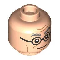 Minifig Head Alfred Pennyworth, Dark Bluish Grey Eyebrows, Glasses, Wrinkles, Thin Smile / Displeased print