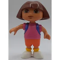 Duplo Figure Dora the Explorer, with Pink Shirt, Orange Shorts, and Purple Backpack Print