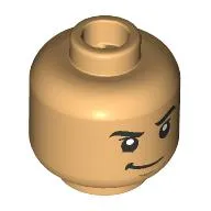 Minifig Head Zoro, Black Eyebrows, Smirk / Angry, Lopsided Growl