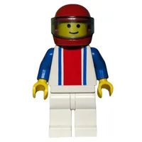 Man, White Torso with Red and Blue Stripes, White Legs, Red Helmet with Visor