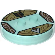 Function Brick Round 4 x 4 x 2/3 with 2 Studs and Brown and Silver Arrow Print