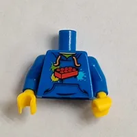 Torso Hoodie with Blue Pocket, Drawstring and Red Brick Print, Blue Arms, Yellow Hands