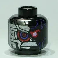 Minifig Head Nindroid, Dark Purple Lines, Red Eye, Gritted Teeth, Silver Armored Right Side / Silver Armored Left Side Print