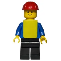 Construction Worker, Blue Torso, Black Legs, Red Hard Hat, Yellow Vest