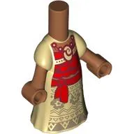 Microdoll Body Long Dress Tan with Dark Tan Decorations, Dark Red Front, Sash, Sienna Brown Hands