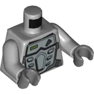 Torso Silver Body Armor Front and Back, Drill on Upper Left Print, Light Bluish Gray Arms, Dark Bluish Gray Hands