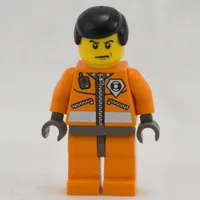 Coast Guard, Orange Jumpsuit with Zipper, Radio, and Badge, Black Hair