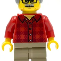 Red Torso, Dark Tan Legs, Light Bluish Grey Hair