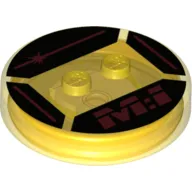 Function Brick Round 4 x 4 x 2/3 with 2 Studs and Red Lines and 'M:I' on Black Background print