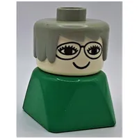 Duplo 2 x 2 x 2 Figure Brick Early, Long Swept Hair Light Gray, Glasses Print