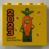 Brick 2 x 4 x 3 with 'LEGOLAND Deutschland Resort 2023', Minifigure in Carrot Costume Print