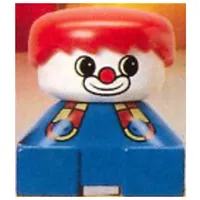 Duplo 2 x 2 x 2 Figure Brick, Spiky Bangs, Red Hair, Clown Make-up, with Button Suspenders Print