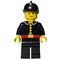 Fireman, Classic, Black Fire Jacket with Red Belt and Buttons, Black Helmet
