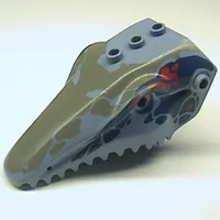 Animal Body Part, Dinosaur, Mosasaurus Head, Toothed with Pin, Dark Gray, Red, and Dark Blue Print