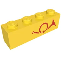 Brick 1 x 4 with Red Horn - Right Aligned print