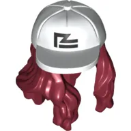 Hair and Hat, Cap Angled, Long Hair Dark Red Print