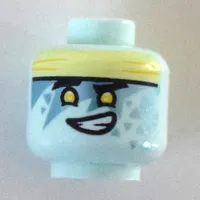 Minifig Head Jay, Light Yellow Eyes and Headband, Triangles, Smile / Open Mouth and Closed Eyes