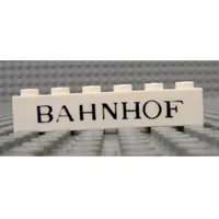Brick 1 x 6 with 'BAHNHOF' Thin Black print