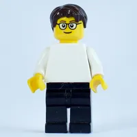 White Torso, Black Legs, Dark Brown Hair, Glasses