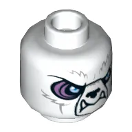 Minifig Head Iceklaw / Ice Bear, Black Nose, White Fangs, Blue Eyes with Purple Rim, Gray Tribal Markings on Back Print [Hollow Stud]