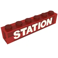 Brick 1 x 6 with No Bottom Tubes with White 'STATION' Print