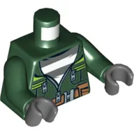 Torso Jacket with Lime Stripes and Zipper over Striped Shirt Print, Dark Green Arms, Dark Bluish Gray Hands