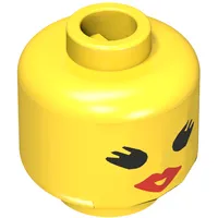 Minifig Head, Red Lips, Open Mouth, Thick Eyelashes Print [Blocked Open Stud]