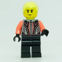 Race Driver - Flat Silver Torso, Coral Arms, Black Legs, Bright Light Yellow Hair