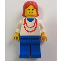 Woman, White Top with Red Necklace, Blue Legs, Red Hair