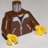 Torso Bomber Jacket and Black T-Shirt Print, Reddish Brown Arms, Yellow Hands